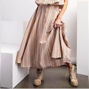 Easel Earthy Tones Striped Maxi Skirt